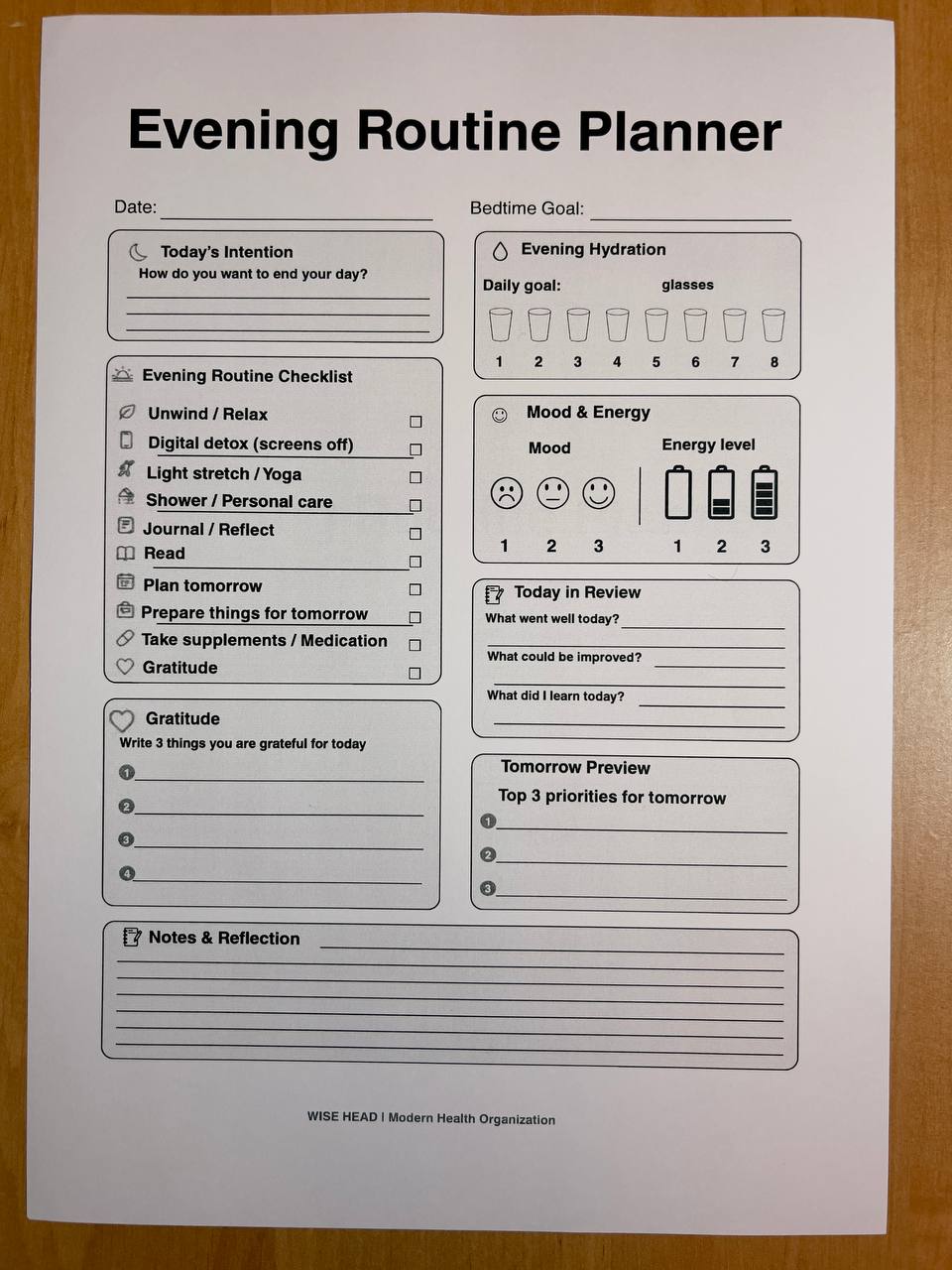 Evening Routine Planner
