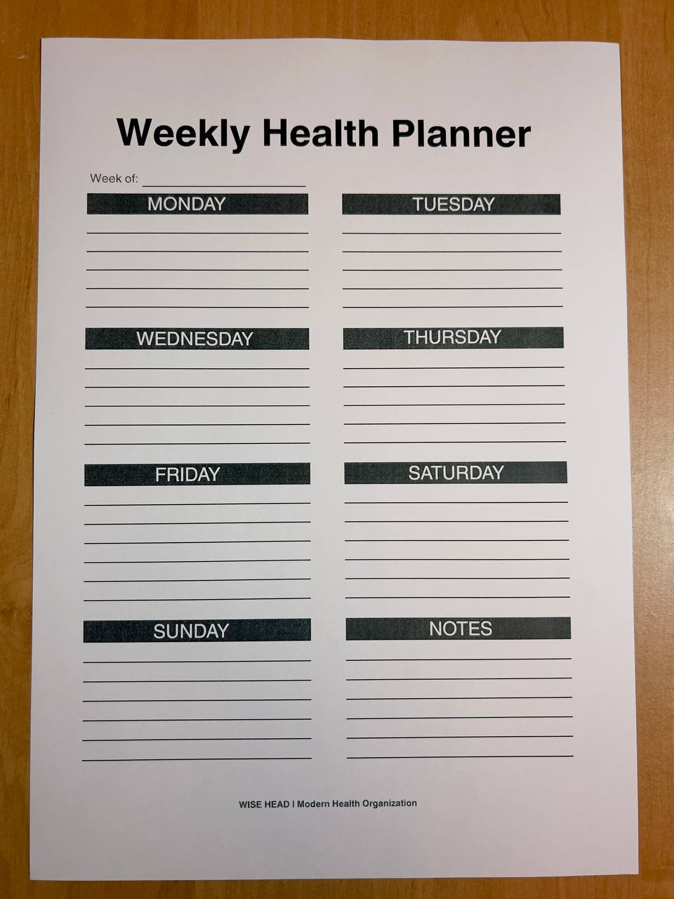 Weekly Health Planner