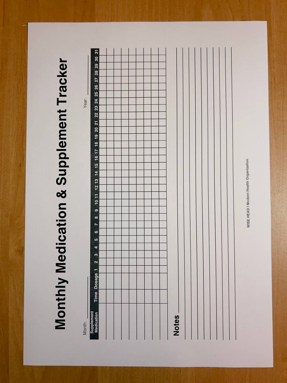 Monthly Medication & Supplement Tracker